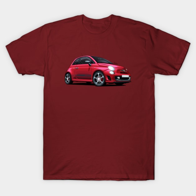 Abarth 595 Competizione Red - Illustration T-Shirt by Mario Ramos Rally Art